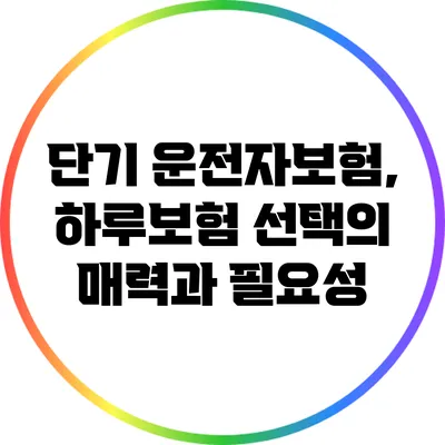 단기 운전자보험, 하루보험 선택의 매력과 필요성