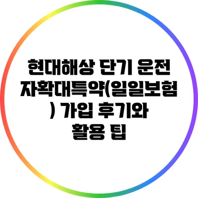 현대해상 단기 운전자확대특약(일일보험) 가입 후기와 활용 팁