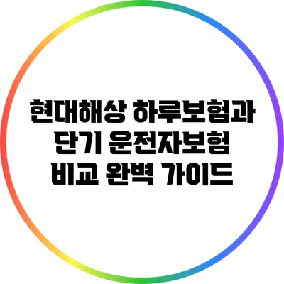 현대해상 하루보험과 단기 운전자보험 비교 완벽 가이드